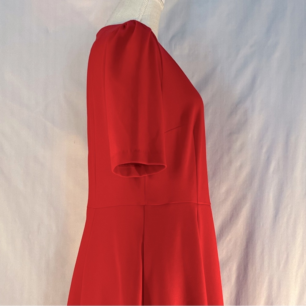 Donna Morgan Red MIDI Dress Crepe Elbow Length Sleeves V Neck Fit & Flare 12 - Picture 6 of 10